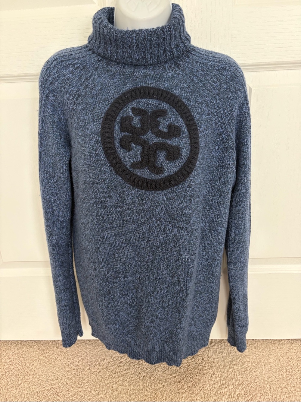 Tory Burch Slate Blue Turtleneck Sweater with Logo M - Picture 4 of 17